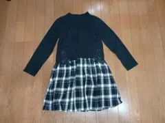 ベルメゾン　女児　黒と白のチェック ワンピース