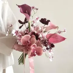 ウェディングブーケ　胡蝶蘭　ピンク　ボルドー　アーティフィシャルフラワー　造花