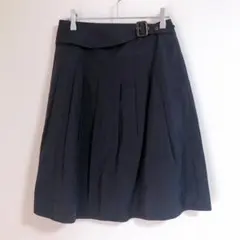 【Portcros】（M）ベルト付きひざ丈フレアスカート/無地柄/タックありのサムネイル