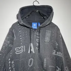 adidasアディダス　パーカー　サイズO　フーディー　総柄　トレフォイル　古着