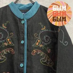 US古着◆刺繍 ジャケット ブルゾン メンズ L レディースXL程