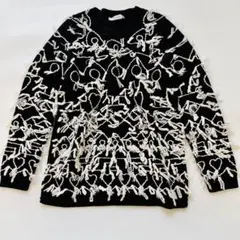 マックスマーラ 長袖ニット 白タグ フリンジ刺繍 セーター ブラック Mサイズ