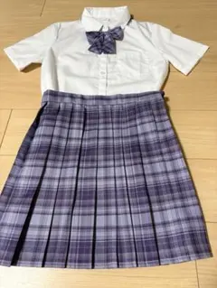 スクールスカート　チェックスカート リボン コスプレ パープル 制服
