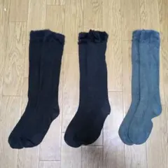黒・緑フリース付き膝丈靴下3足セット