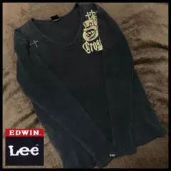 EDWIN／Lee サーマルカットソー Vネック 黒金 BLACK