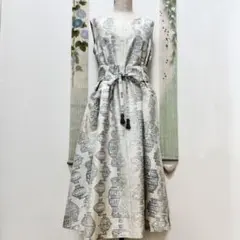 A321白大島リメイク2way袖Aラインワンピース☆ リボン・ブローチ