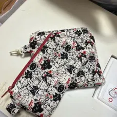 猫柄ポーチ 赤いファスナー付き