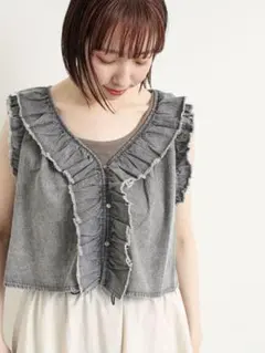 SM2 サマンサモスモス　デニムフリルベスト　ブラック
