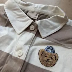 【新品】ストライプ 半袖ワンピース 90cm クマ刺繍