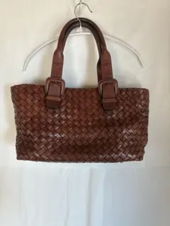 サザビーSAZABYブラウン レザー トートバッグ 編み込みデザイン(肩掛け可）