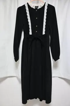 レディース クラシカル ワンピース 黒 ブラック フリル レース 長袖