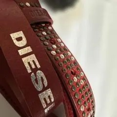 DIESEL スタッズ付きベルト 赤　幅1.5cm