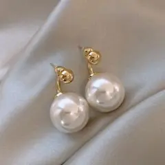 No.1114 大ぶり20㎜ コットンパールピアス ハンドメイドイヤリング