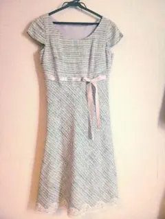 ツイード柄 リボン付きワンピース