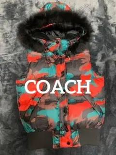 【８万円】カモフラ柄 迷彩 COACH コーチ 存在感抜群　ダウンベスト　ファー
