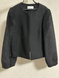 ウールショートコート ノーカラー ブラック