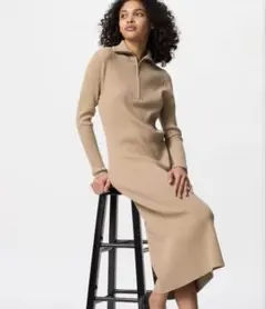 ユニクロ ハーフジップ ニット ワンピース ブラック L 704