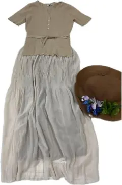 M51 ☆nanoUNIVERSE 半袖ニット切替シフォンワンピースMサイズ