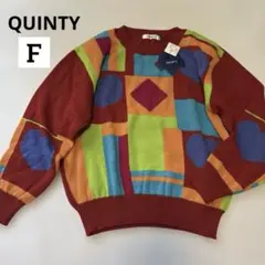 新品タグ付き【QUINTY】派手柄　セーター　ニット　F 肩パッド　日本製　総柄
