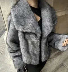 グレー ファーコート ショート丈