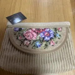 フェイラー花柄刺繍ベージュポーチ