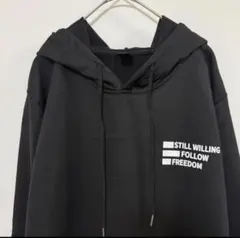 L メンズ　文字入り　パーカー　ストリート　シンプル　ブラック　オーバーサイズ