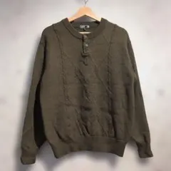 90s DAKS ヘンリーネック ニット セーター カーキ Lのサムネイル