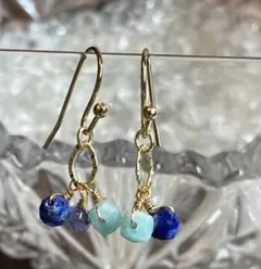 14kgf 天然石ピアス アマゾナイトシリカ　ラピスラズリ　淡水パール