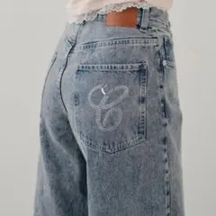 Chico ラインストーンロゴワイドデニムパンツ
