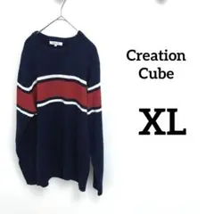 【 Creation Cube】ネイビー×レッド×ホワイト　セーター　サイズXL
