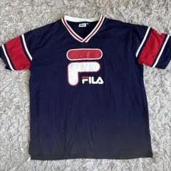 FILA ネイビー レッド Vネック Tシャツ