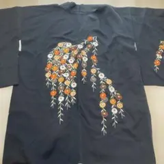 【美品】レトロ・アンティーク正絹（風） 羽織 黒地 菊の花柄刺繍