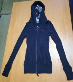 BURBERRY BLUE LABEL リブニット フード付き カーディガン