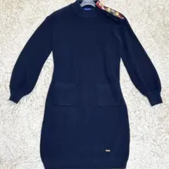 21AW ブルーレーベルクレストブリッジ ニットワンピース 金ボタン チェック