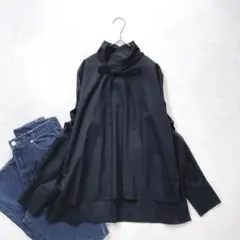 mizuiro ind リボンタイ ハイネック 長袖ブラウス ゆったり ブラックのサムネイル