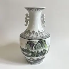 中国美術 東南窯製 粉彩 山水図瓶 色絵 花瓶 花入 唐物 検） 景徳鎮 古玩