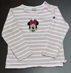 【女の子用子供服】petit mainミニーマウス刺繍 長袖カットソー ピンク