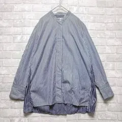 ユニクロ ノーカラーシャツ XL ブルー ストライプ 綿100 大きいサイズ