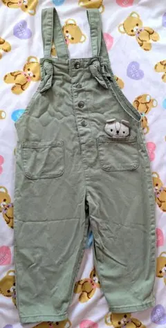 クマ付きグリーンオーバーオール2〜3才