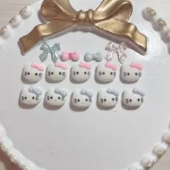 キティちゃん ピンク 水色 ネイルパーツ 10個セット(パーツおまけ)