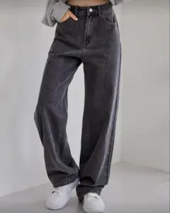 ダークグレー ワイドレッグデニム ハイウエスト