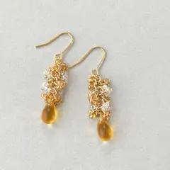 NO.1207 オレンジチェコビーズイヤリング/ピアス