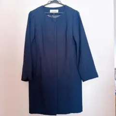 ミッシュマッシュ ノーカラーツイードコート ネイビー