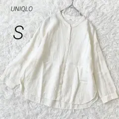 ユニクロ UNIQLO リネンブレンドバンドカラーシャツ ブラウス 7分袖のサムネイル
