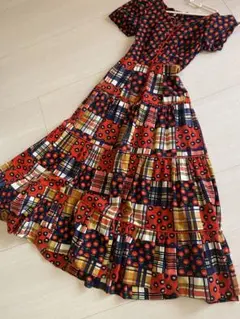 ヴィンテージ　パッチワークプリント　ワンピース