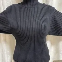 SENSE OF PLACE リブ編みハイネックニット 黒 美シルエット