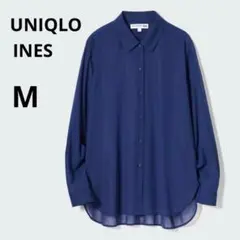 美品 UNIQLO イネス M ブルー コットンシアーシャツ（長袖） ブラウス