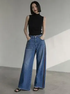 Re:EDIT リエディ サイドライン ワイドデニムパンツ M おしゃれ 足長のサムネイル
