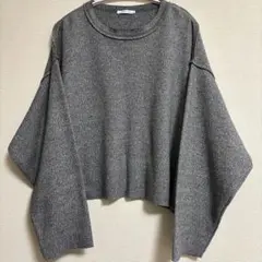 美品ZARA⭐︎カシミアタッチ⭐︎グレー クロップドニットトレーナー