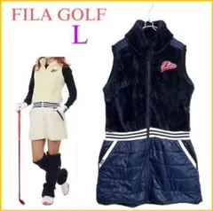 《フィラゴルフ》ファー＆中綿キルトワンピース防寒ゴルフウェア　ネイビー　Lサイズ